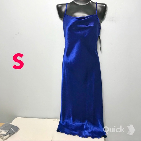 S - NWT Bebe Royal Satin Slip Midi Dress - Picture 5 of 11